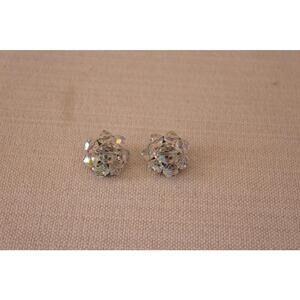 Vintage Aurora Borealis Beaded Cluster Clip-On Earrings